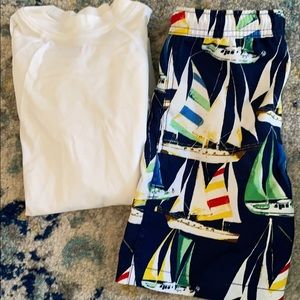 Lands End Boys Bathing Suit & Rash Guard (5-6)